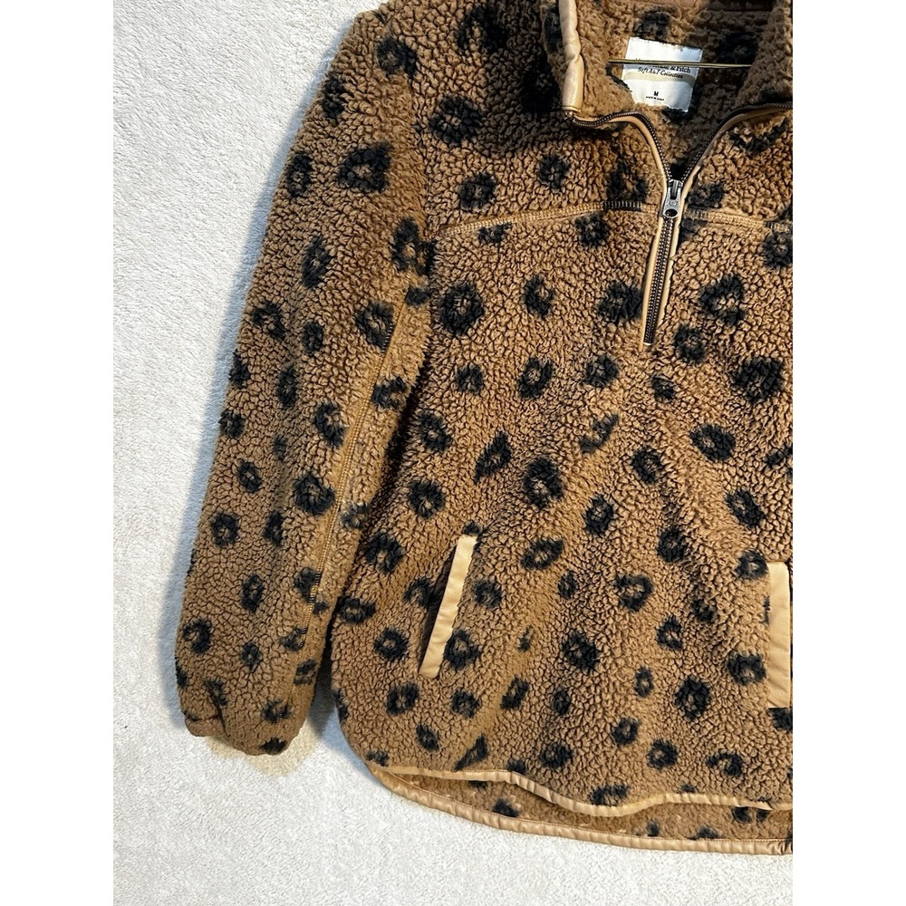 Abercrombie & Fitch A&F Soft Sherpa Women Jacket 1/4 Zip Medium Animal Print - Picture 4 of 7